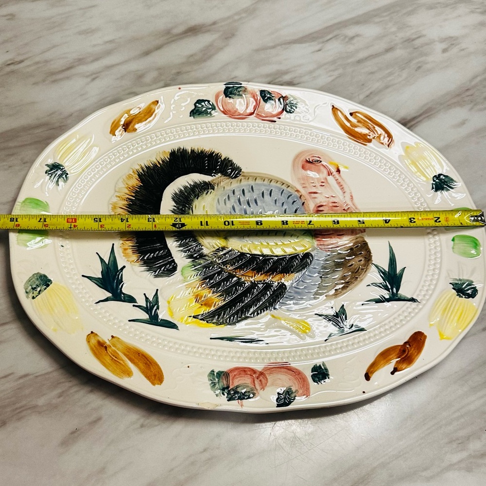 Vintage Large Thanksgiving Oval Turkey Platter Japan ceramic hand painted 14x18
